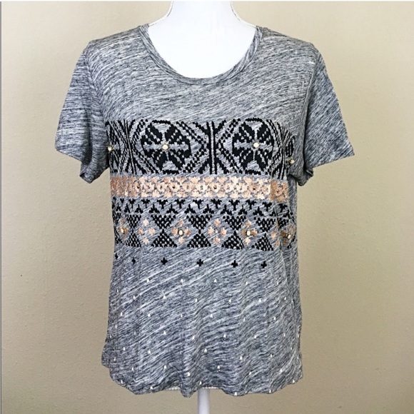 J. Crew Gray T-shirt with Small Stone Detail in Chest. - Picture 4 of 9